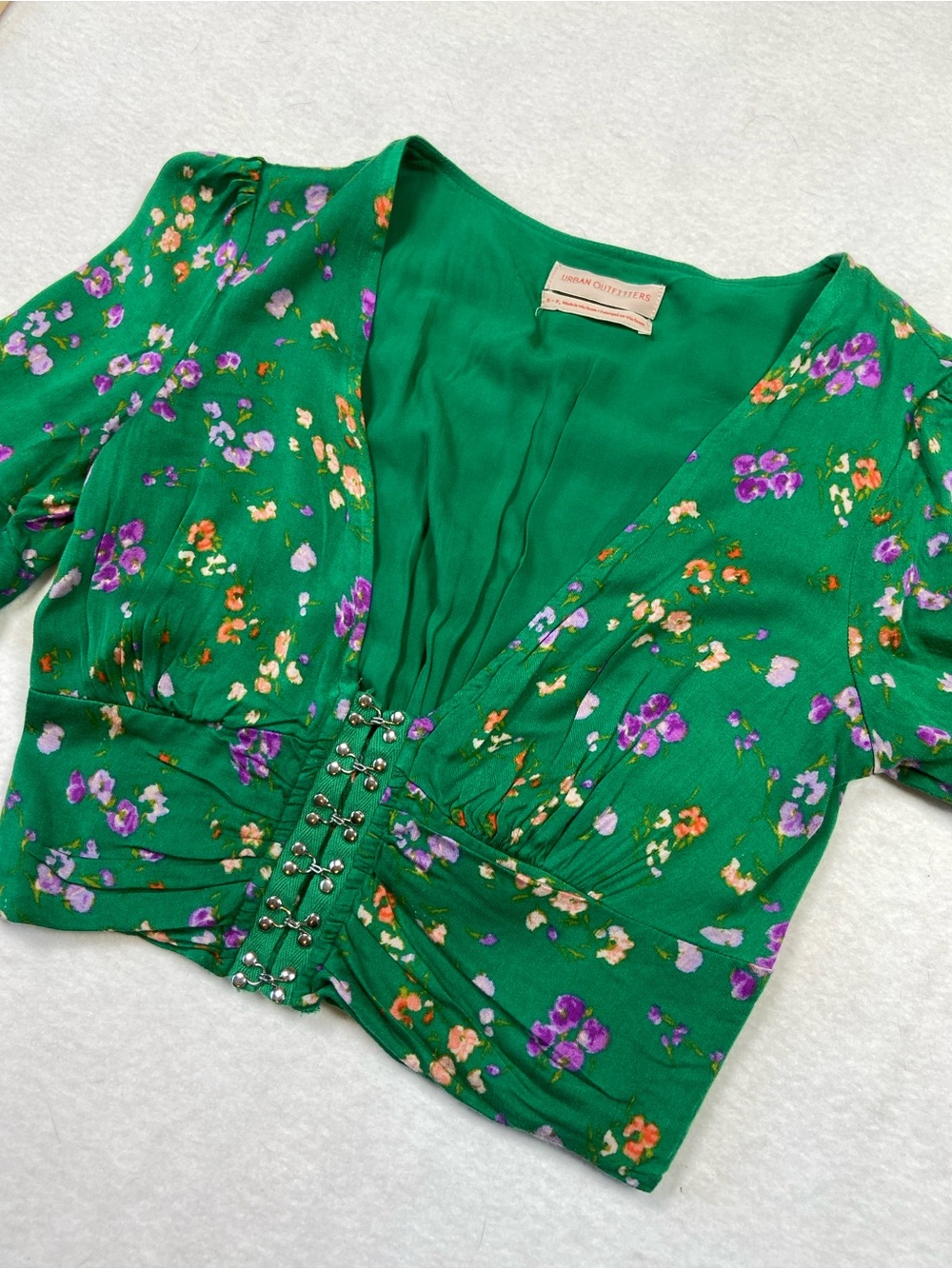 Urban Outfitters Floral Hook Closure Crop Top- Small, Festival Cottage Smock